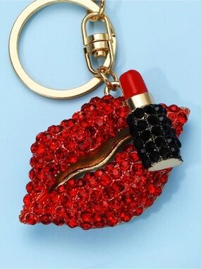 2/$25 Red Crystal Lip & Lipstick Keychain Charm
